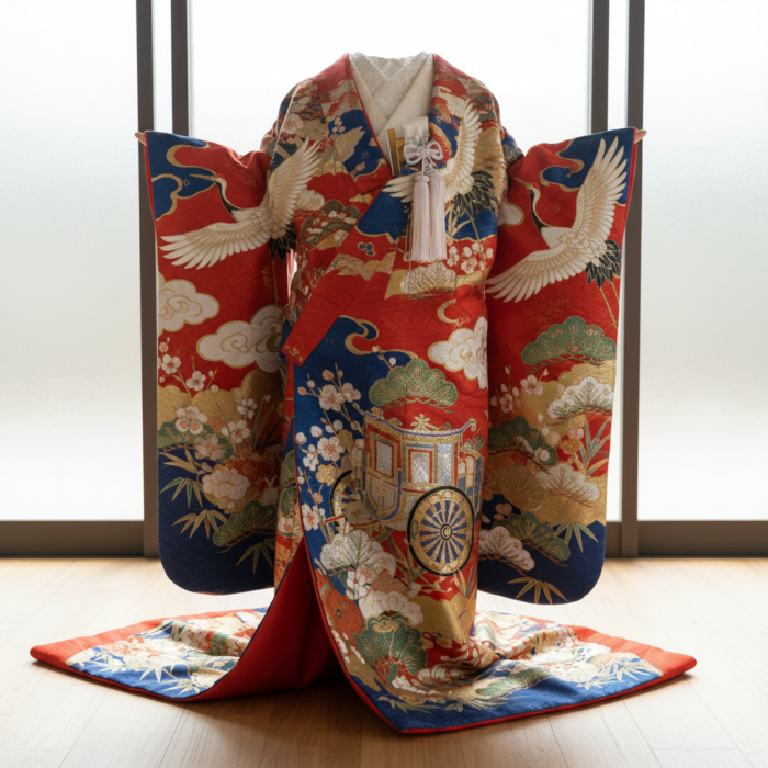 色打掛の柄と色の意味を知ろう！鶴・御所車・松竹梅が表すもの アイキャッチ