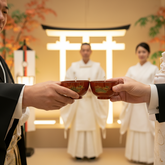 神前式の「親族盃の儀」。親族以外（友人）も参加できるって本当？ アイキャッチ