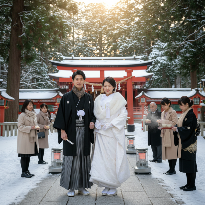 冬の神社挙式は寒い？和装の防寒対策とゲストへの配慮ポイント アイキャッチ