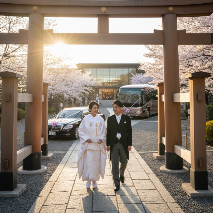 神社から披露宴会場への移動はどうする？花嫁タクシーと送迎バスの手配 アイキャッチ
