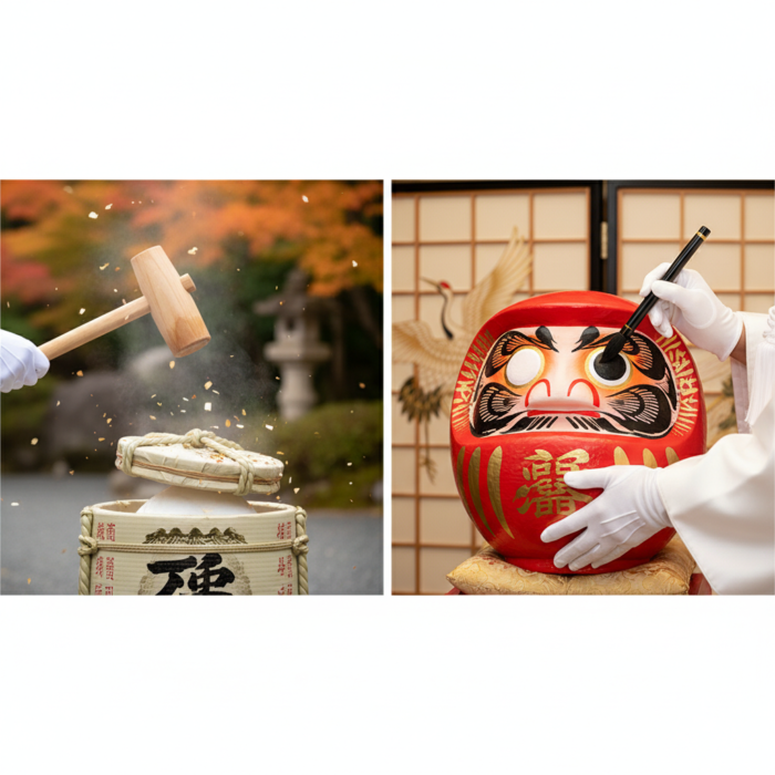 ケーキ入刀の代わりはコレ！和婚で盛り上がる「鏡開き」と「だるまの目入れ」 アイキャッチ