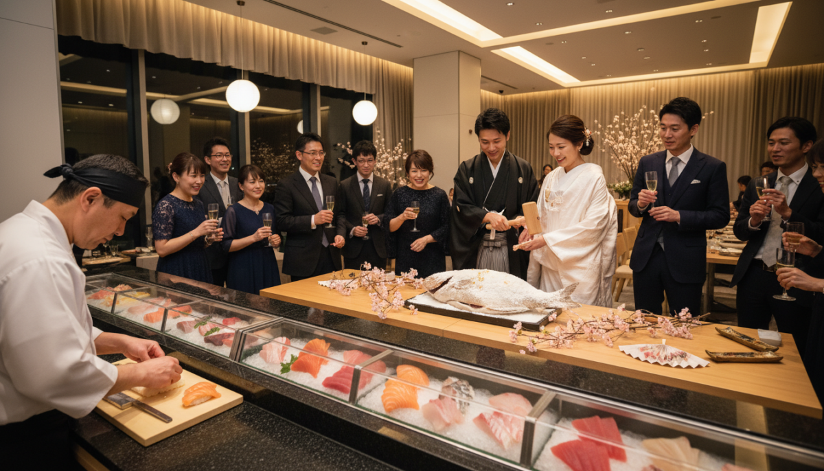 寿司バー、鯛の塩釜開き！和婚ならではの料理演出アイデア - 1