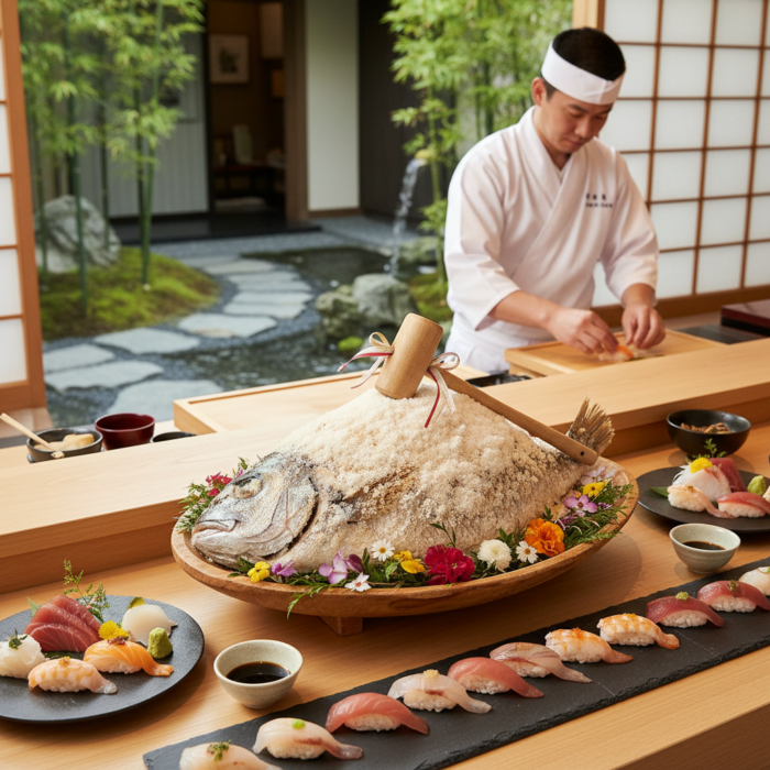 寿司バー、鯛の塩釜開き！和婚ならではの料理演出アイデア アイキャッチ